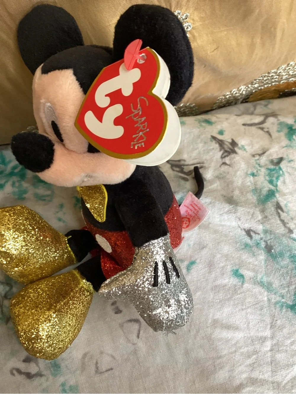 Disney Sparkle Mickey Mouse Beanie Babies Collection - Black, Red & Gold Glitter